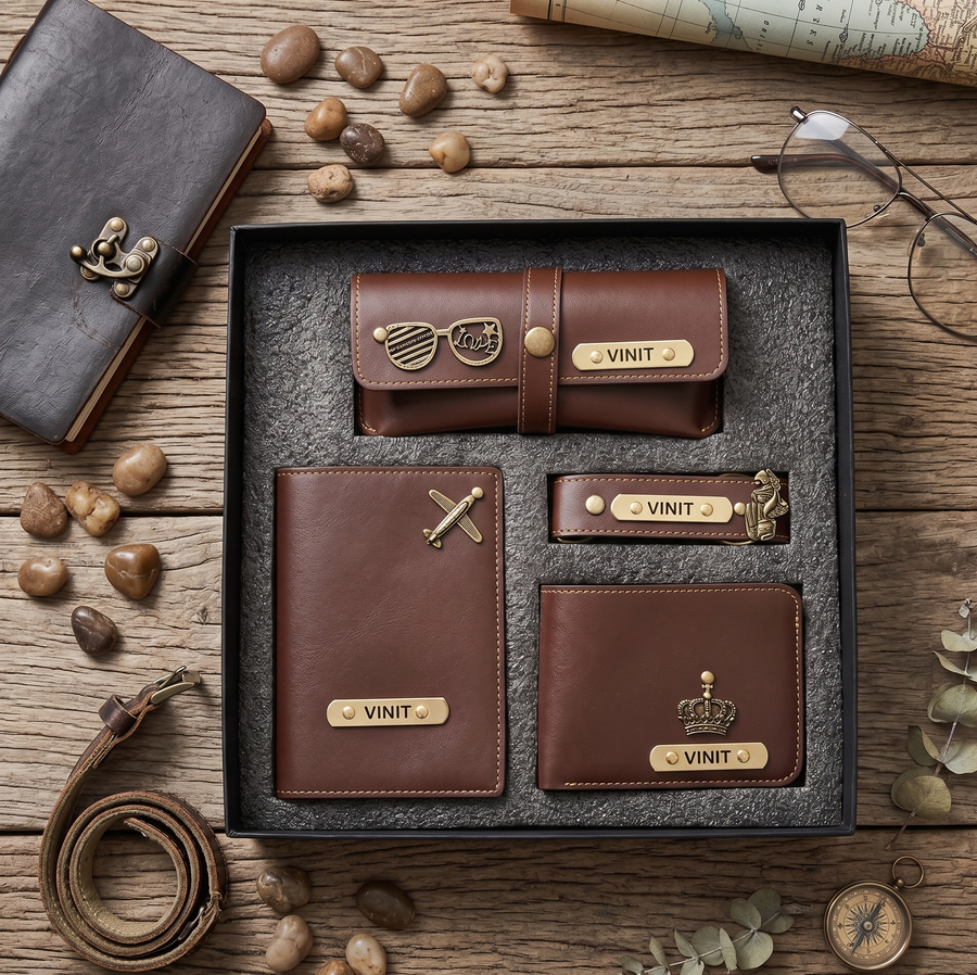 Personalised Men's Gift Set – Wallet, Eyewear Case, Keychain & Passport Cover